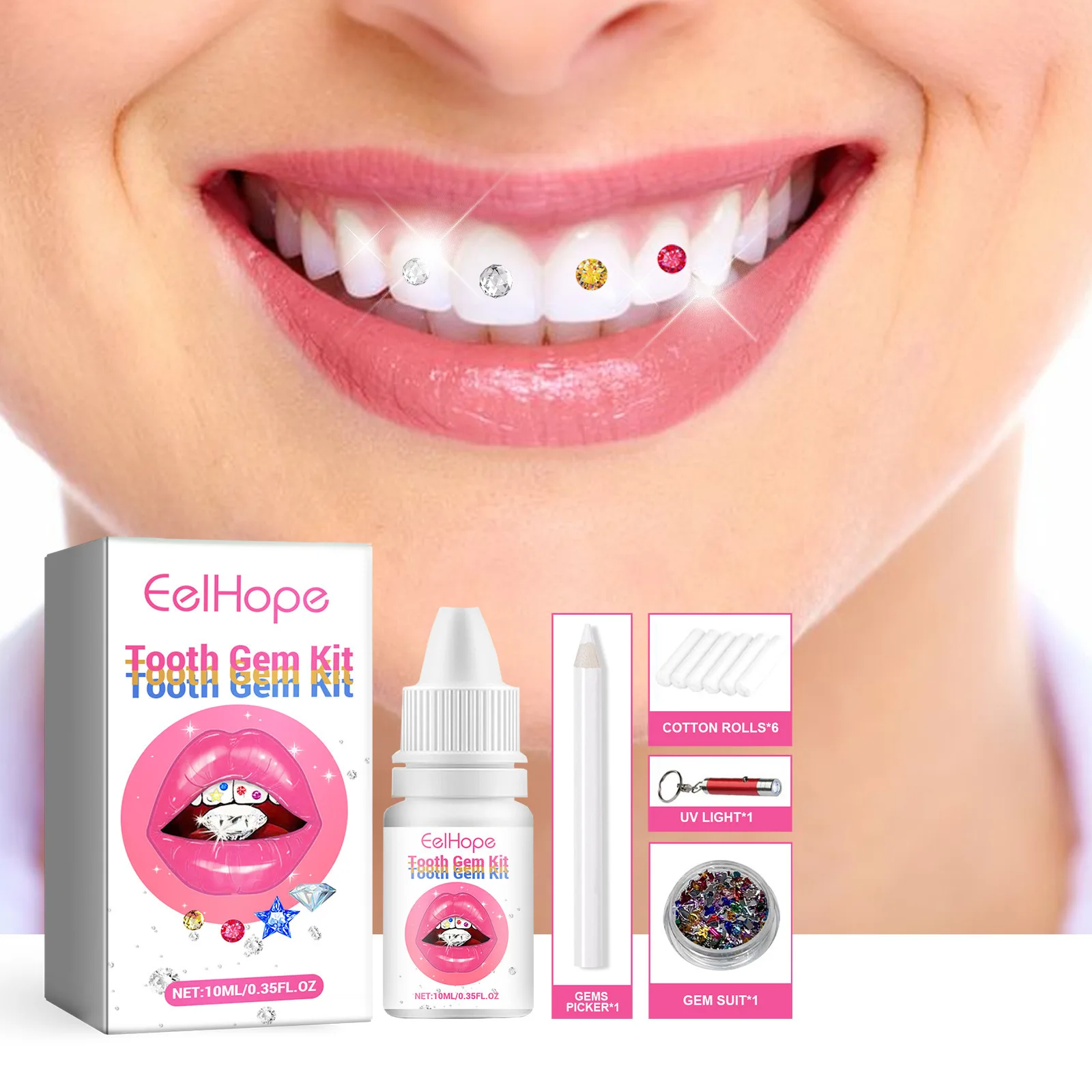 Teeth Whitening Kit With Light - طقم مجوهرات الأسنان للتركيب الذاتي مع