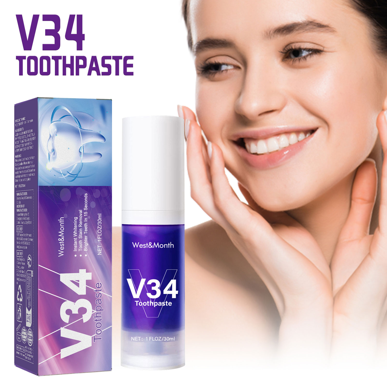معجون أسنان V34 بنفسجي، موس تن - مراجعة Teeth Whitening Crest وسعره